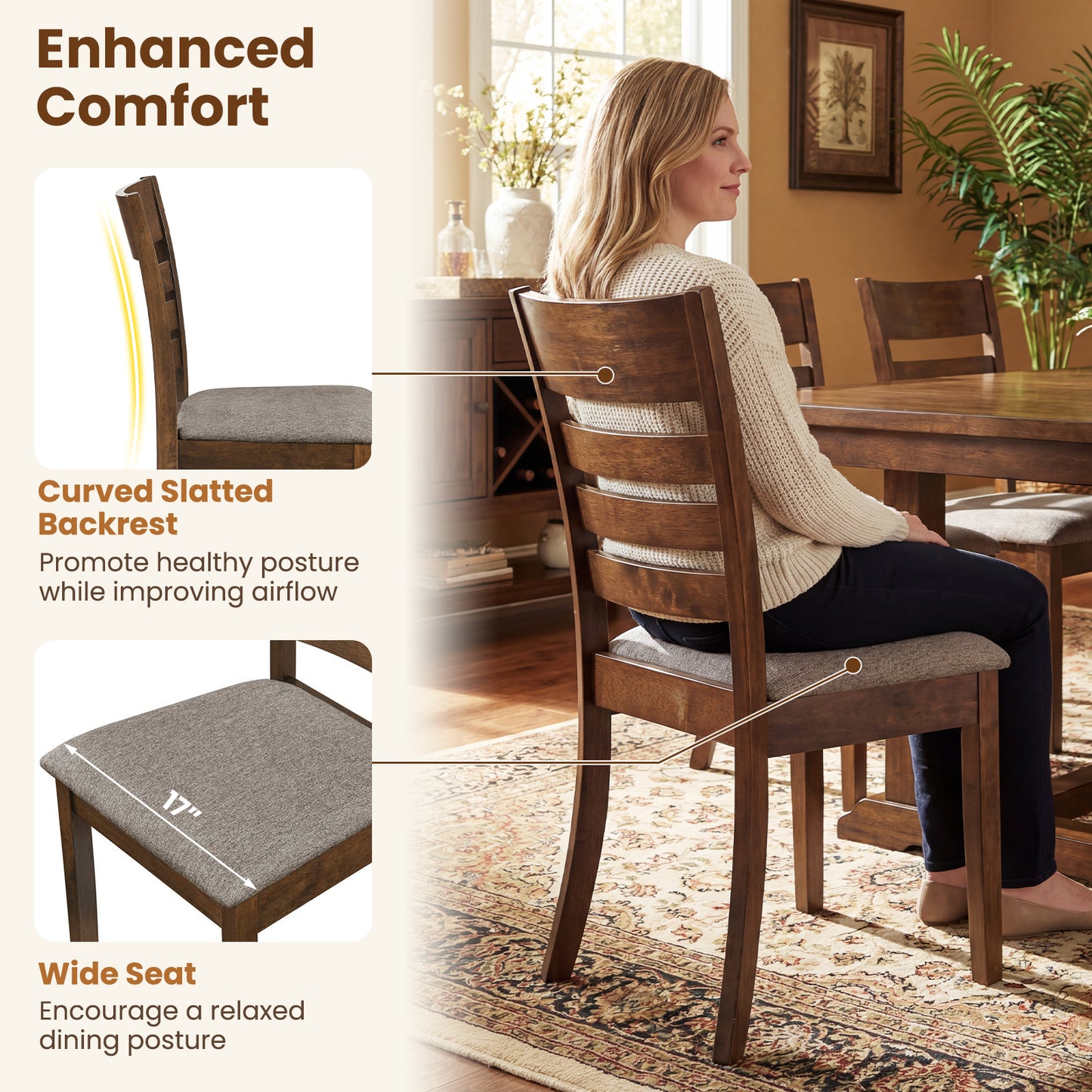 Wooden Dining Chairs Set Of 4, Upholstered Kitchen Chairs, Brown Dining Chairs at Gallery Canada