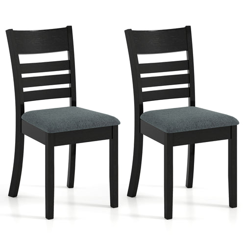 Wooden Dining Chairs Set of 2, Upholstered Kitchen Chairs, Rubber Wood Frame, Black