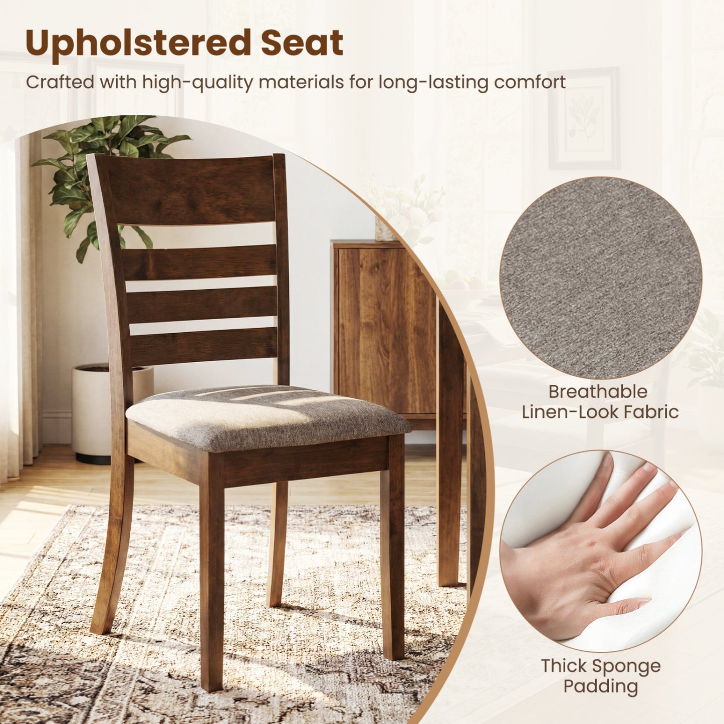 Wooden Dining Chairs Set Of 2, Upholstered Kitchen Chairs, Brown Dining Chairs at Gallery Canada