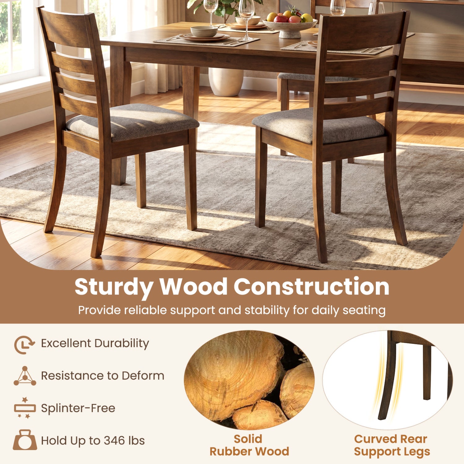 Wooden Dining Chairs Set Of 2, Upholstered Kitchen Chairs, Brown Dining Chairs at Gallery Canada