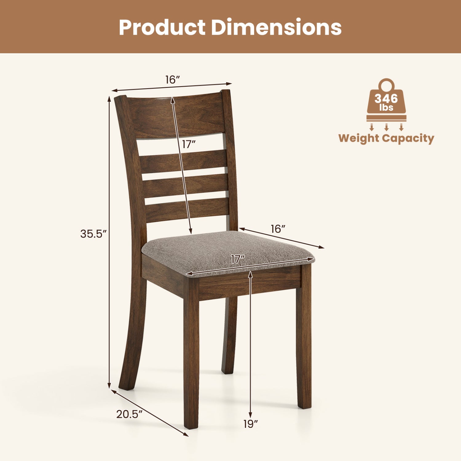 Wooden Dining Chairs Set Of 2, Upholstered Kitchen Chairs, Brown Dining Chairs at Gallery Canada