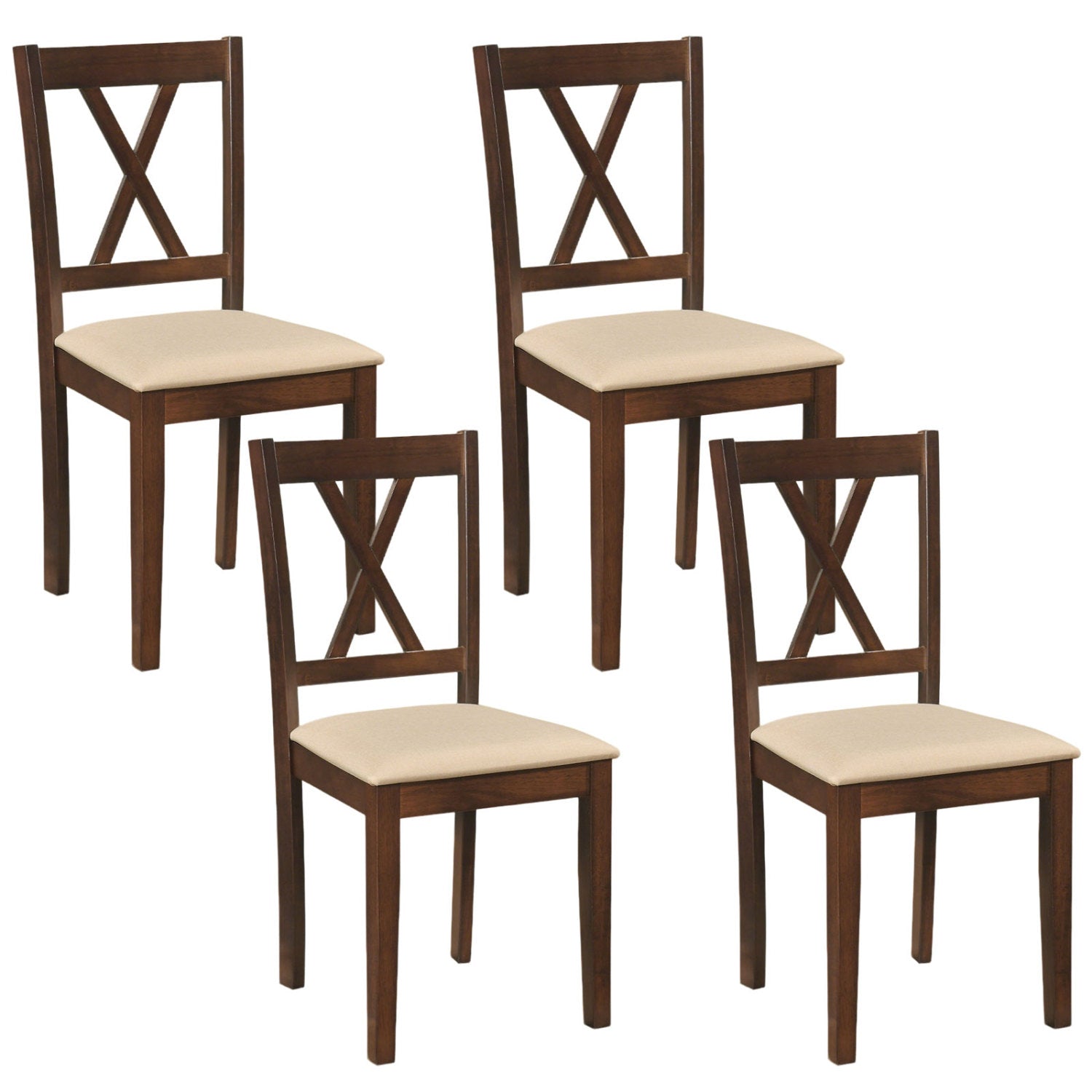 Wooden Dining Chairs Set of 4, Fabric Upholstered, Walnut Dining Chairs Walnut at Gallery Canada