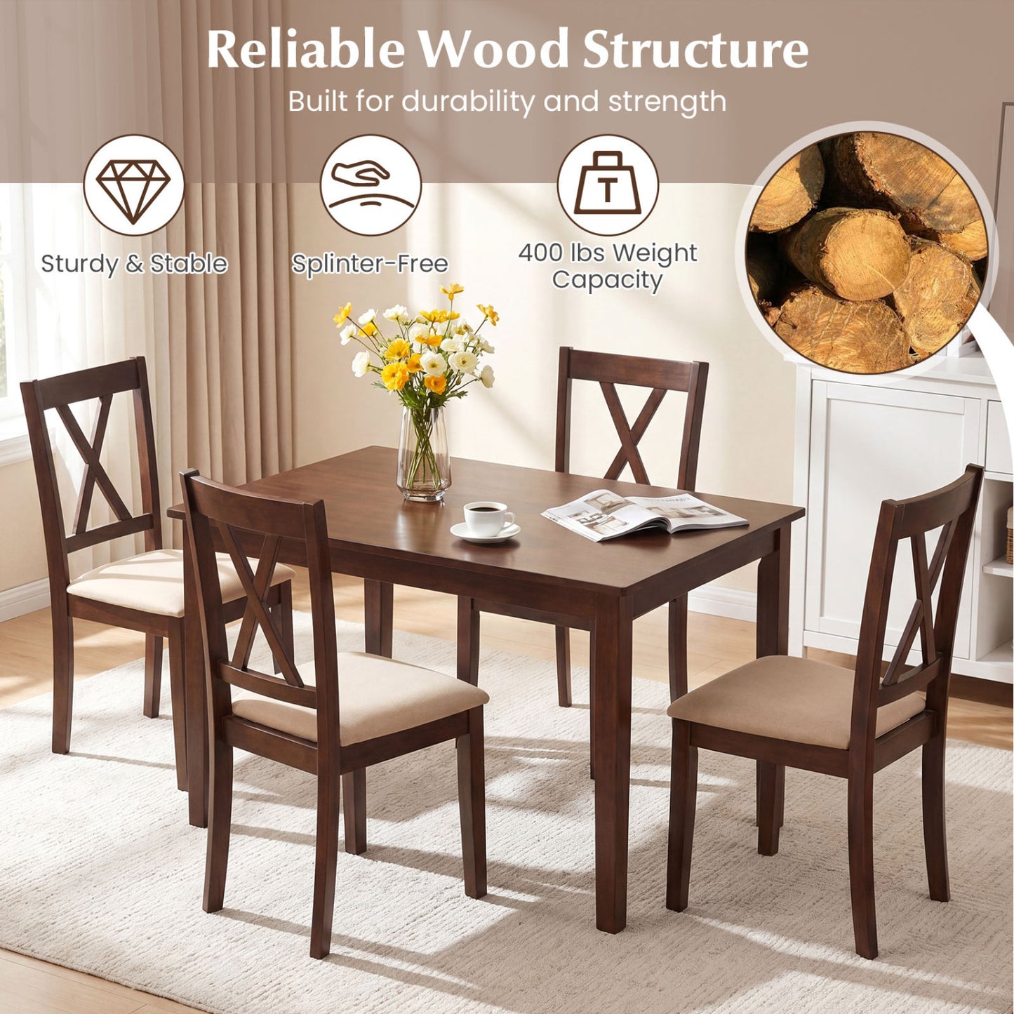 Wooden Dining Chairs Set of 4, Fabric Upholstered, Walnut Dining Chairs at Gallery Canada