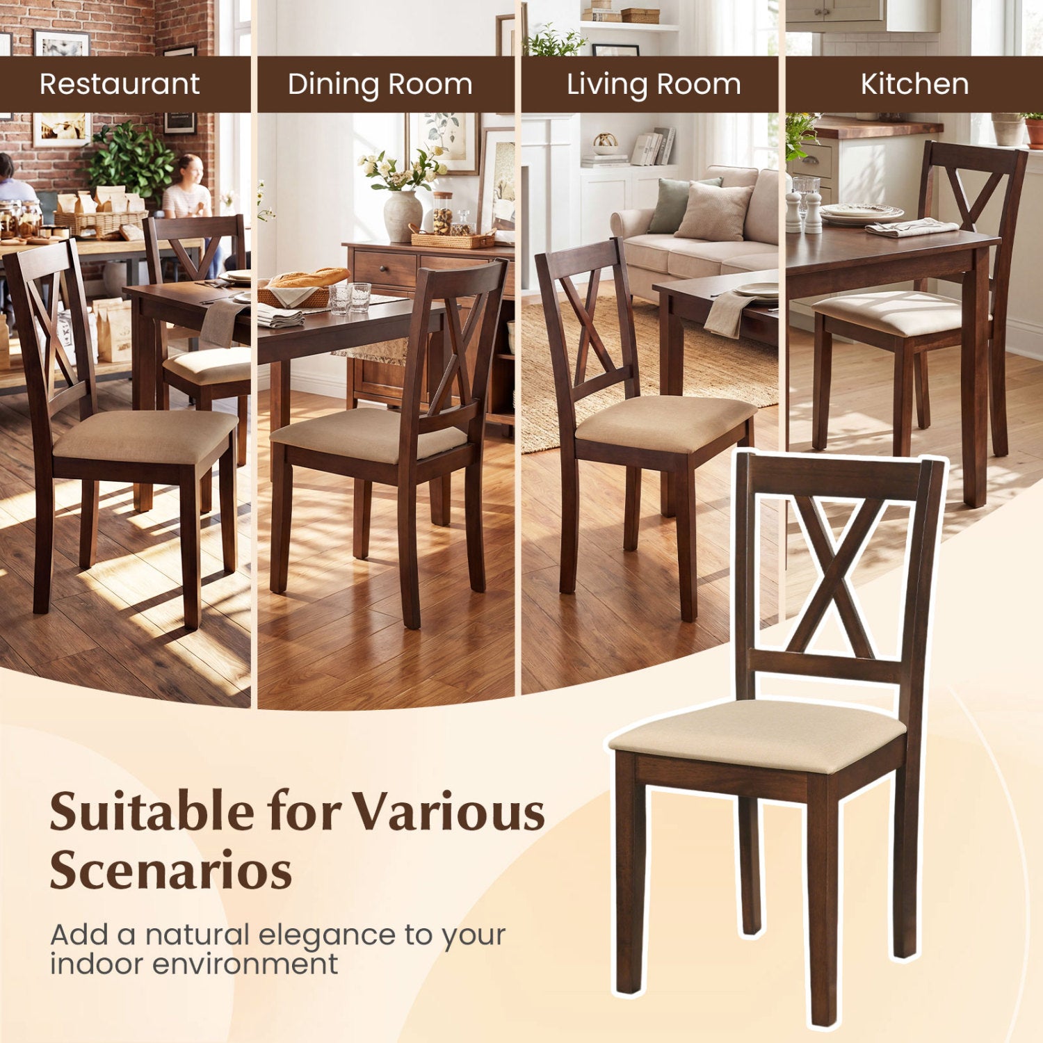 Wooden Dining Chairs Set of 4, Fabric Upholstered, Walnut Dining Chairs at Gallery Canada