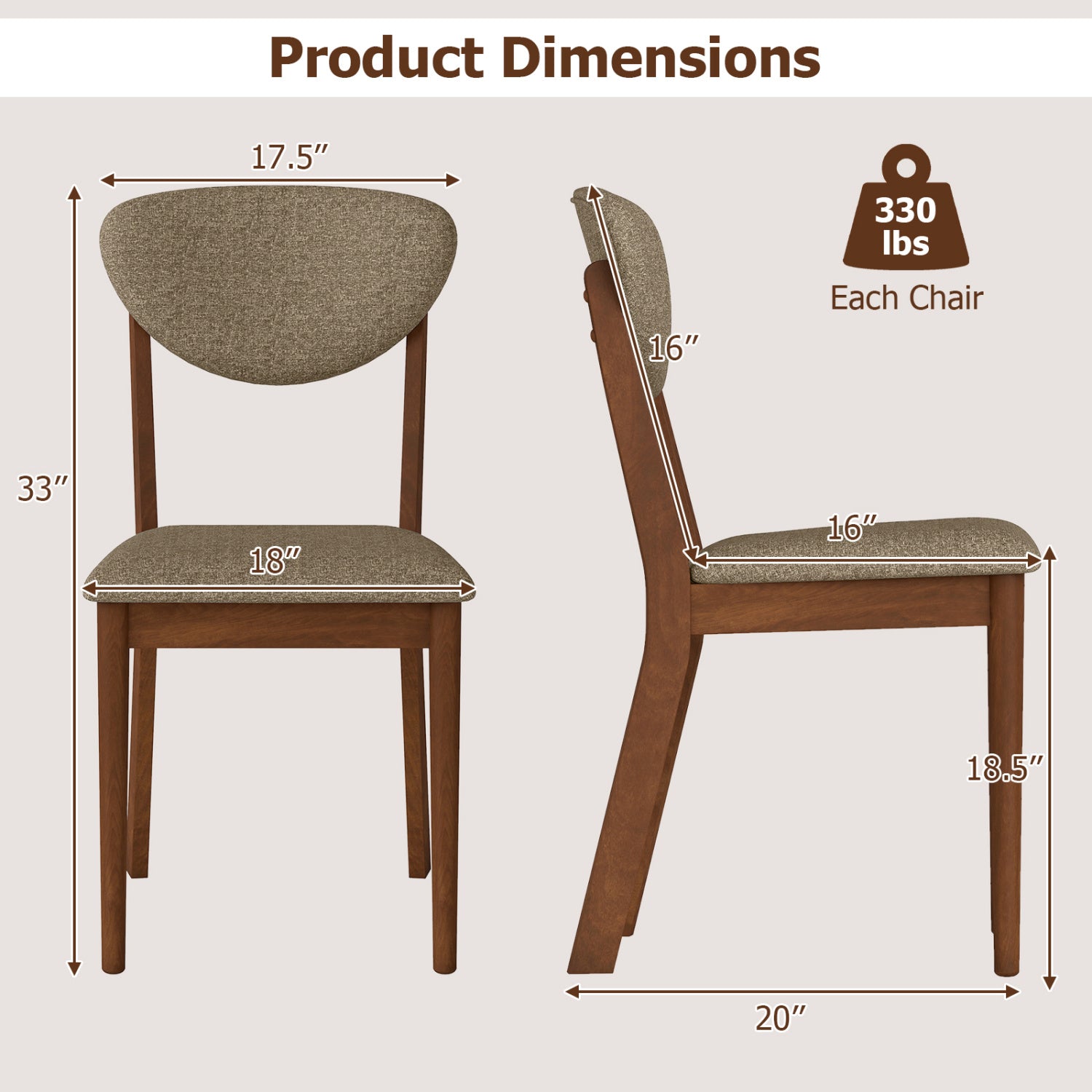 Wooden Dining Chairs Set of 4 with Padded Seat Back, Brown Dining Chairs at Gallery Canada