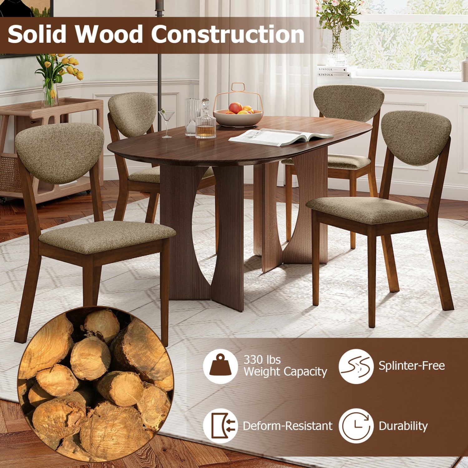Wooden Dining Chairs Set of 4 with Padded Seat Back, Brown Dining Chairs at Gallery Canada