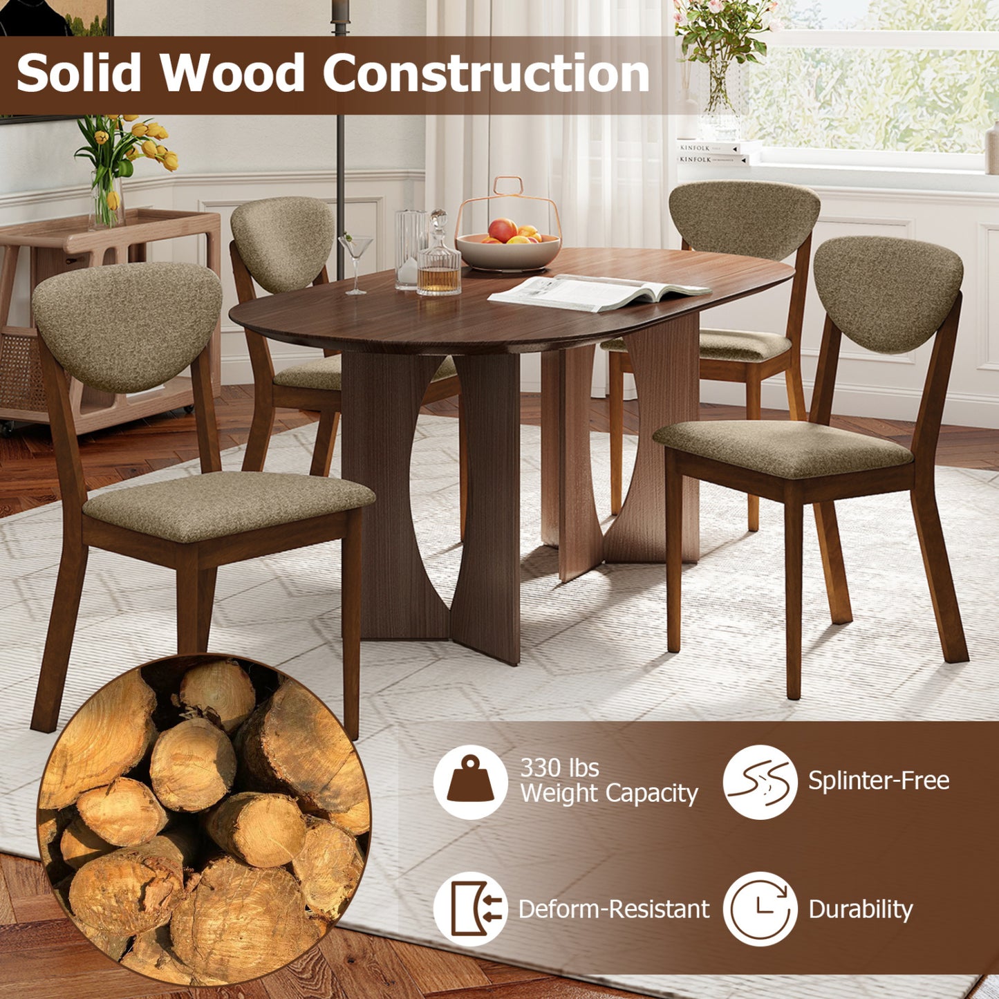Wooden Dining Chairs Set of 4 with Padded Seat Back, Brown Dining Chairs at Gallery Canada