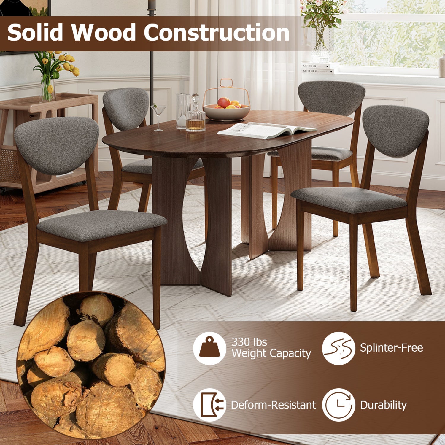 Wooden Dining Chairs Set of 4, Padded Seat, Gray Dining Chairs at Gallery Canada