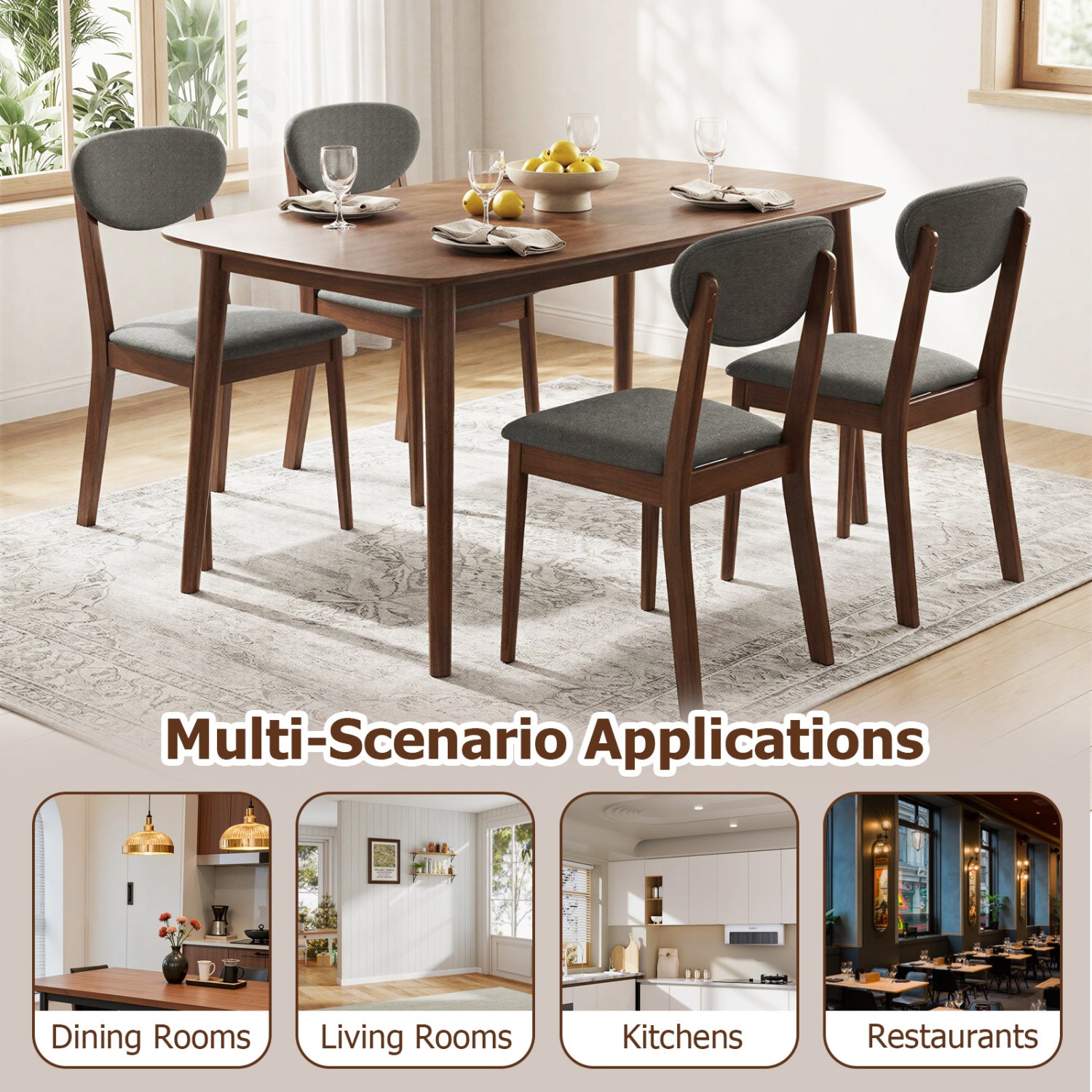 Wooden Dining Chairs Set of 4, Padded Seat, Gray Dining Chairs at Gallery Canada