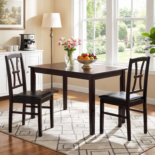 Wooden Dining Chairs Set of 2 with Faux Leather Padded Seat for Kitchen, Brown Dining Chairs Brown at Gallery Canada