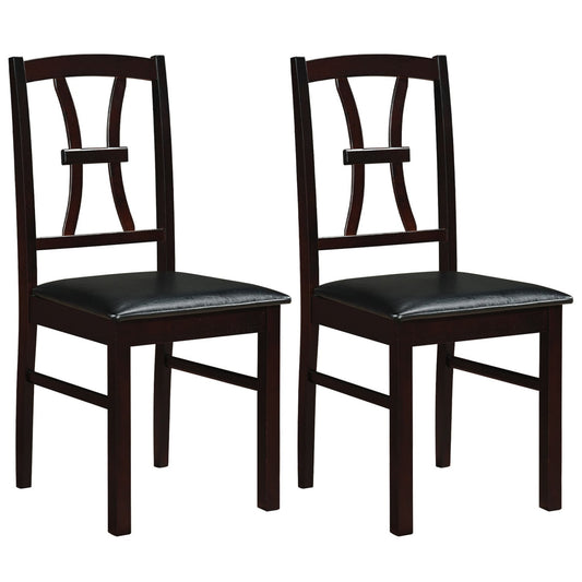Wooden Dining Chairs Set of 2 with Faux Leather Padded Seat for Kitchen, Brown Dining Chairs Brown at Gallery Canada
