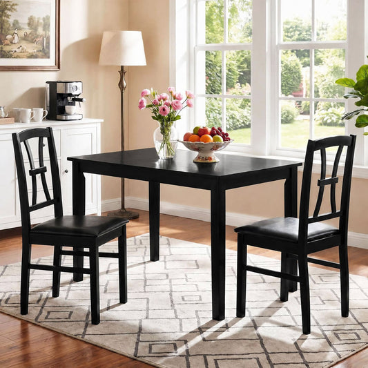 Wooden Dining Chairs Set of 2, Faux Leather Seat, Black Dining Chairs Black at Gallery Canada