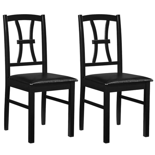 Wooden Dining Chairs Set of 2, Faux Leather Seat, Black Dining Chairs Black at Gallery Canada