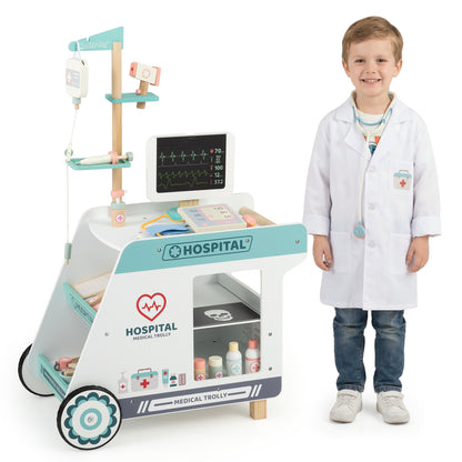 Wooden Doctor Playset for Kids Pretend Play Doctor Kit with Cart Gift for Toddlers Boys Girls Aged 3+, Green Play Tents & Playhouse Green at Gallery Canada