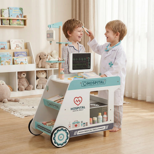 Wooden Doctor Playset for Kids Pretend Play Doctor Kit with Cart Gift for Toddlers Boys Girls Aged 3+, Green