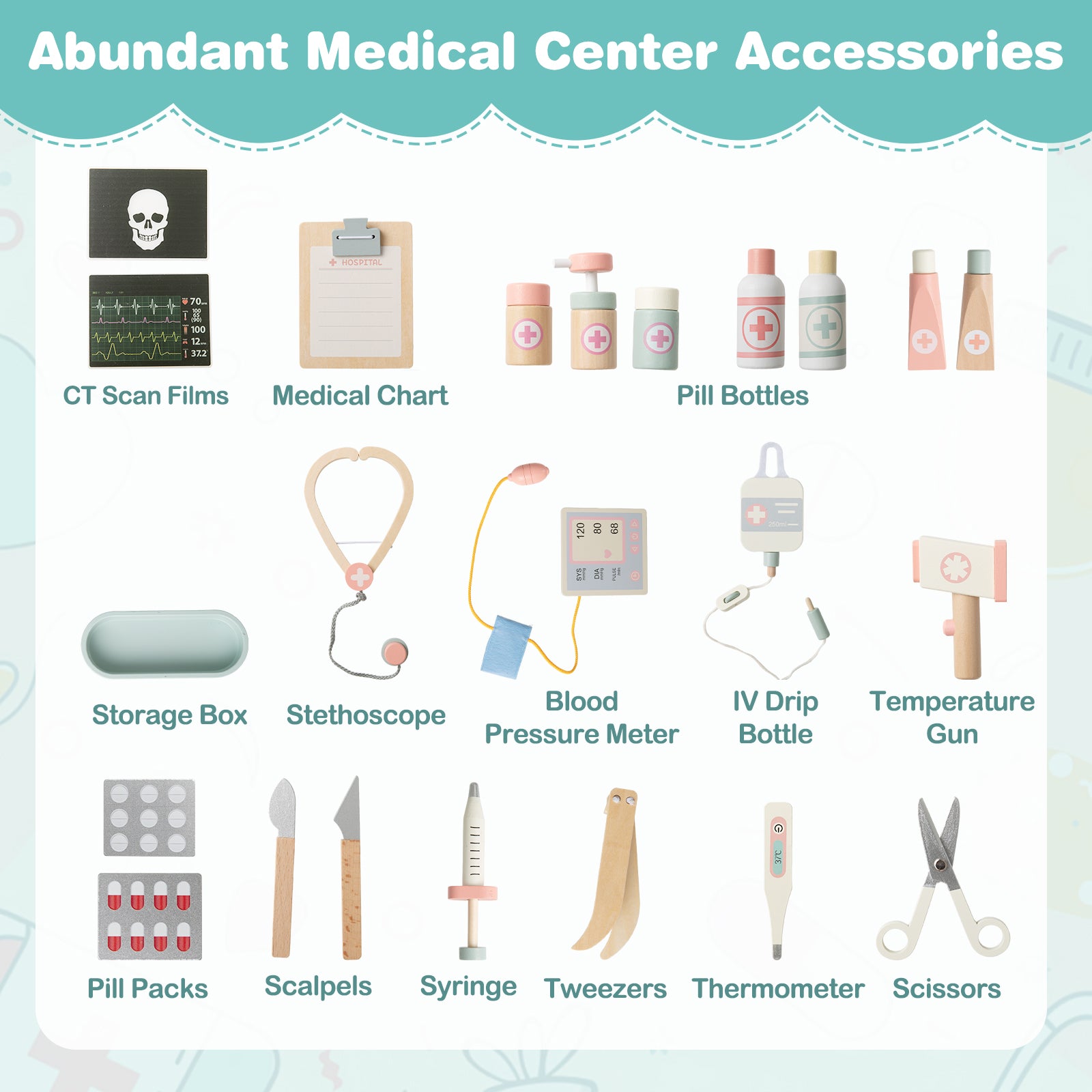 Wooden Doctor Playset for Kids Pretend Play Doctor Kit with Cart Gift for Toddlers Boys Girls Aged 3+, Green Play Tents & Playhouse at Gallery Canada