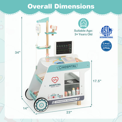 Wooden Doctor Playset for Kids Pretend Play Doctor Kit with Cart Gift for Toddlers Boys Girls Aged 3+, Green Play Tents & Playhouse at Gallery Canada