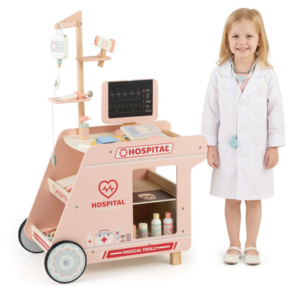 Wooden Doctor Playset for Kids Pretend Play Doctor Kit with Cart Gift for Toddlers Boys Girls Aged 3+, Pink Play Tents & Playhouse at Gallery Canada