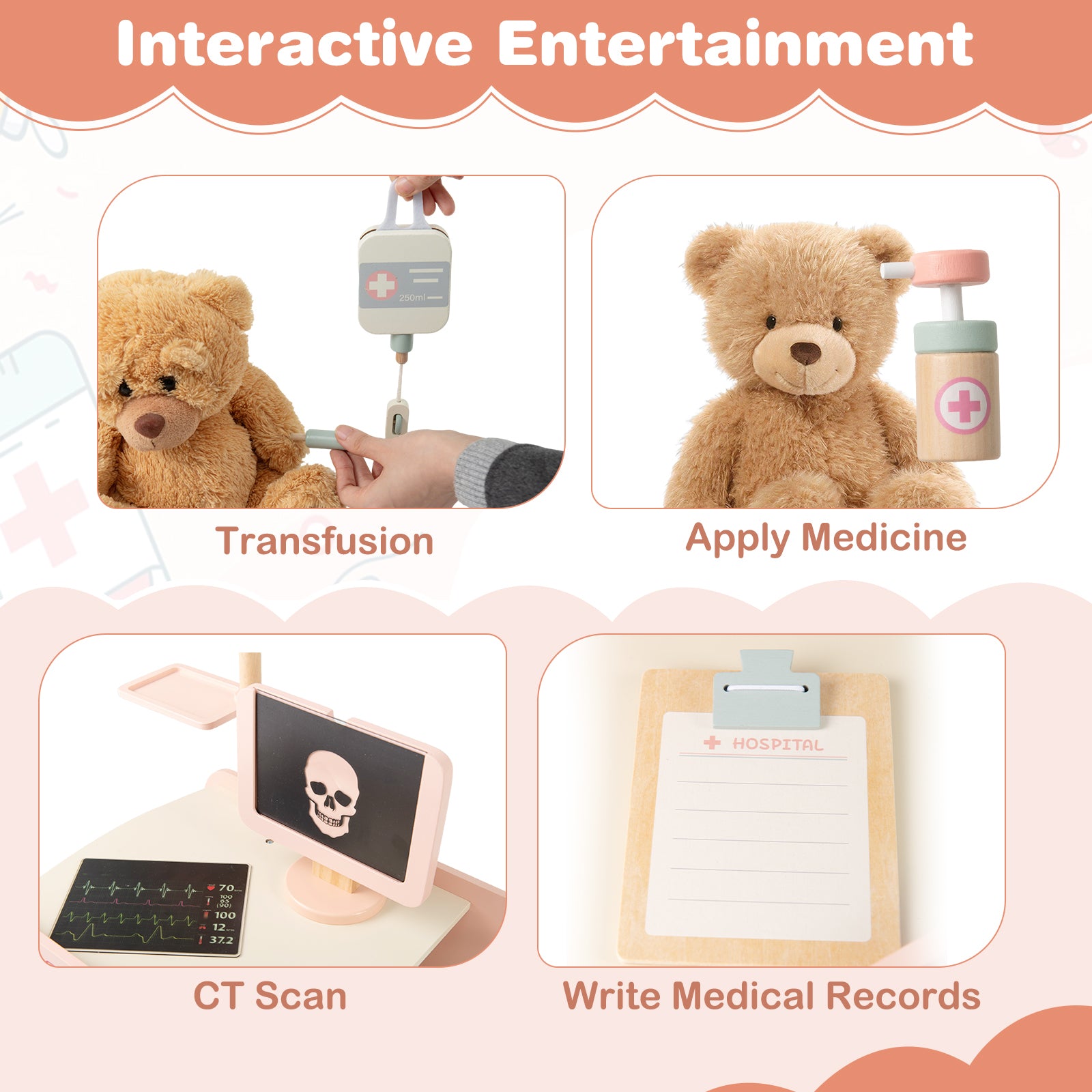 Wooden Doctor Playset for Kids Pretend Play Doctor Kit with Cart Gift for Toddlers Boys Girls Aged 3+, Pink Play Tents & Playhouse at Gallery Canada