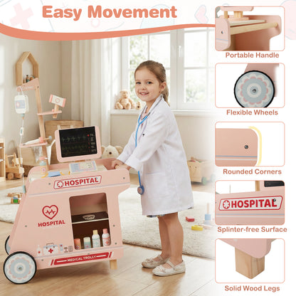 Wooden Doctor Playset for Kids Pretend Play Doctor Kit with Cart Gift for Toddlers Boys Girls Aged 3+, Pink Play Tents & Playhouse at Gallery Canada