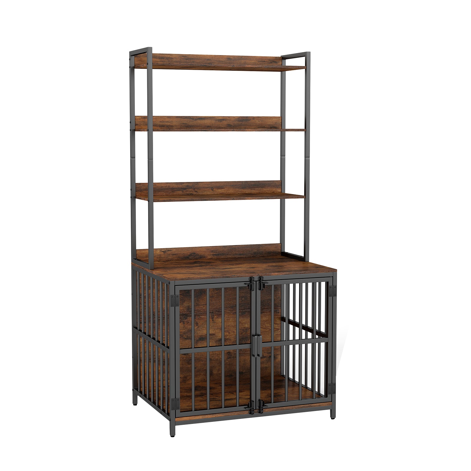 Wooden Dog Crate Furniture with Storage Shelves and Double Doors, Rustic Brown Dog Kennels at Gallery Canada