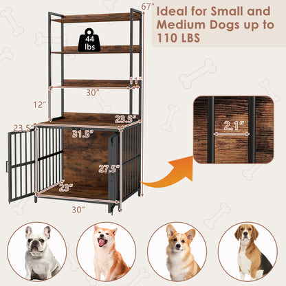 Wooden Dog Crate Furniture with Storage Shelves and Double Doors, Rustic Brown Dog Kennels at Gallery Canada