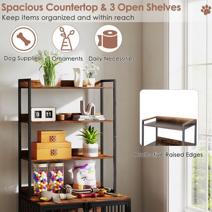 Wooden Dog Crate Furniture with Storage Shelves and Double Doors, Rustic Brown Dog Kennels at Gallery Canada