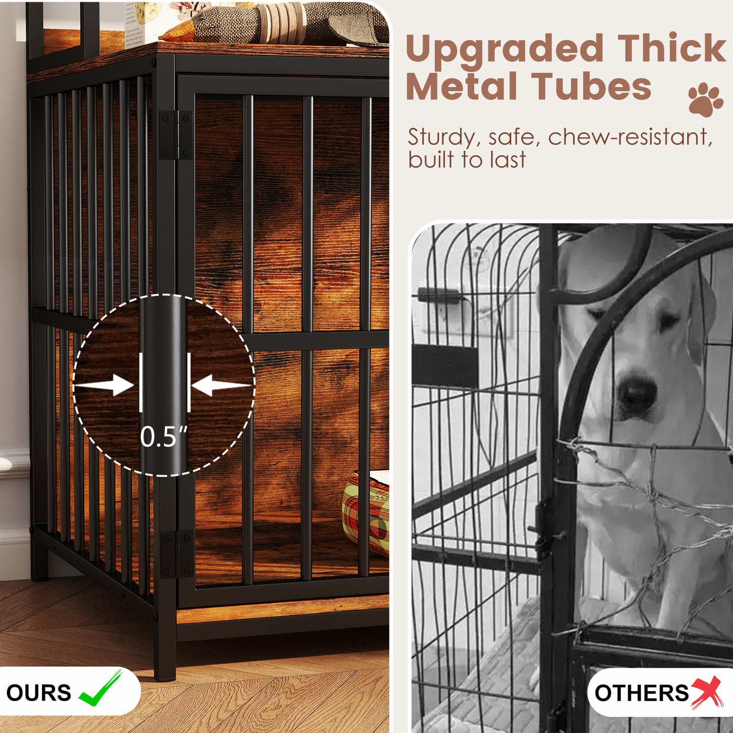 Wooden Dog Crate Furniture with Storage Shelves and Double Doors, Rustic Brown Dog Kennels at Gallery Canada