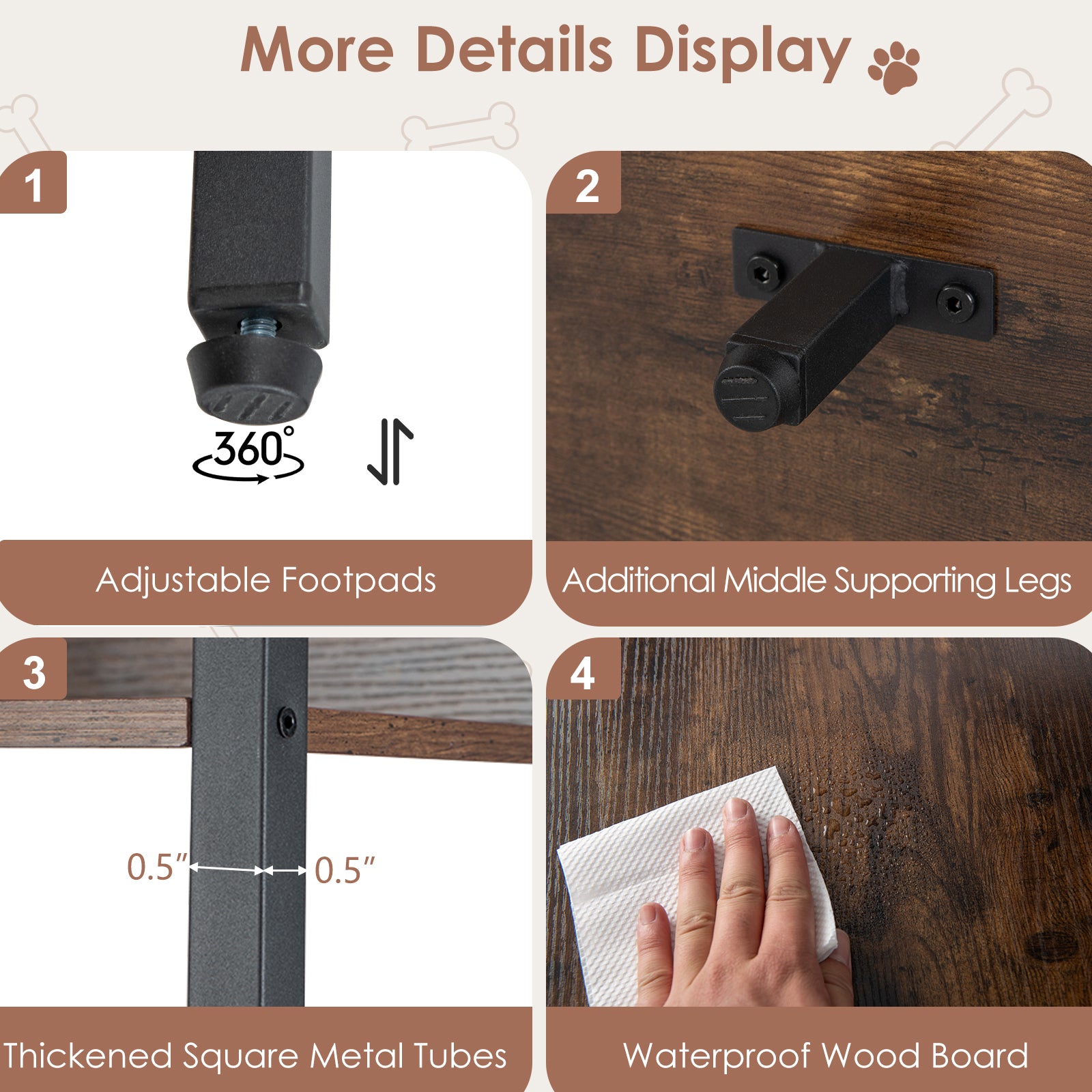 Wooden Dog Crate Furniture with Storage Shelves and Double Doors, Rustic Brown Dog Kennels at Gallery Canada