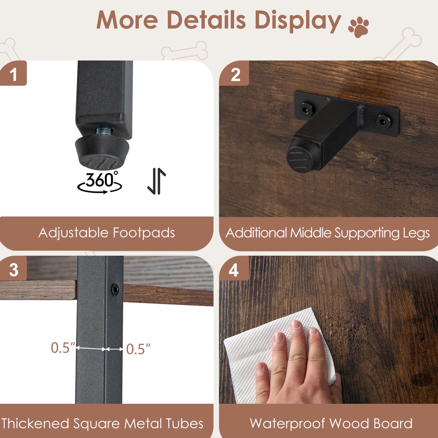 Wooden Dog Crate Furniture with Storage Shelves and Double Doors, Rustic Brown Dog Kennels at Gallery Canada