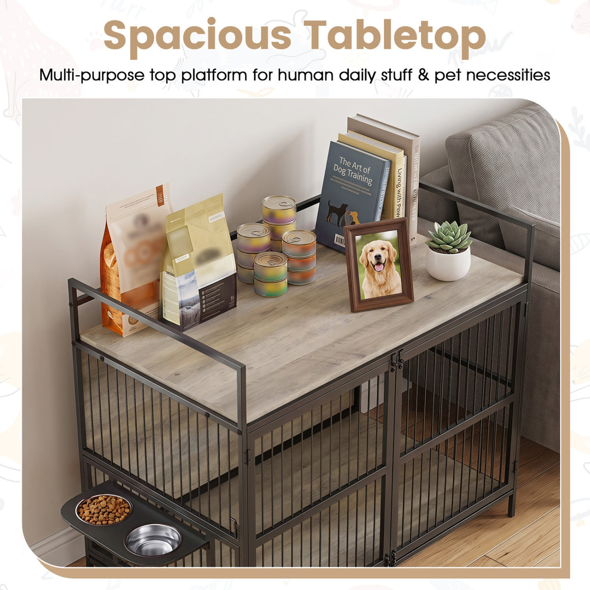 Wooden Dog Crate Furniture, Medium, Gray