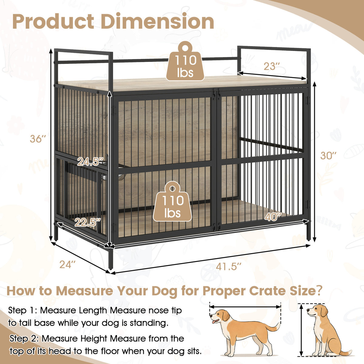 Wooden Dog Crate Furniture, Medium, Gray
