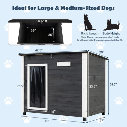 Wooden Dog House, Spruce Frame, Removable Floor, Asphalt Roof, Natural