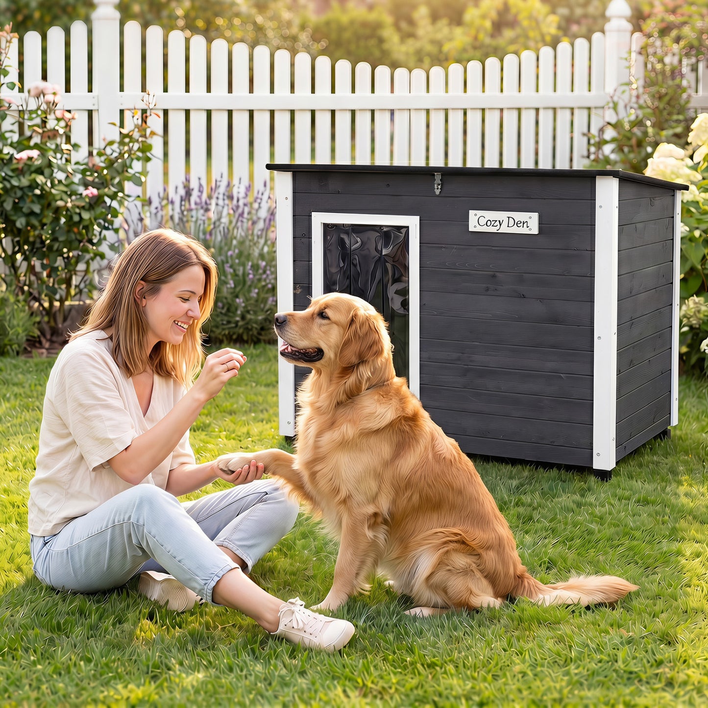 Wooden Dog House, Spruce Frame, Removable Floor, Asphalt Roof, Natural