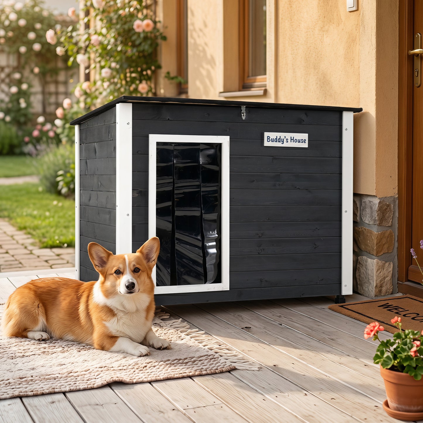 Wooden Dog House Outdoor, Natural Spruce Wood, Removable Floor, Openable Roof, S