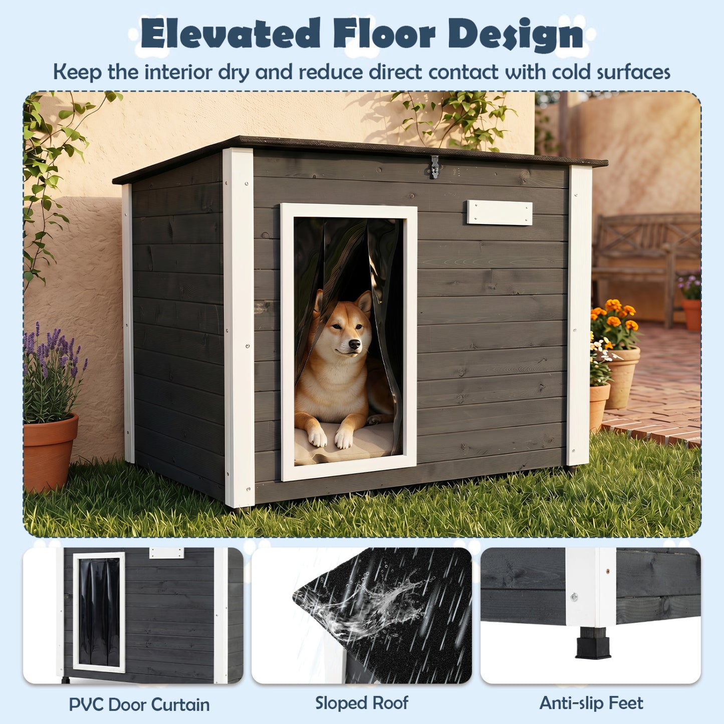 Wooden Dog House Outdoor, Natural Spruce Wood, Removable Floor, Openable Roof, S