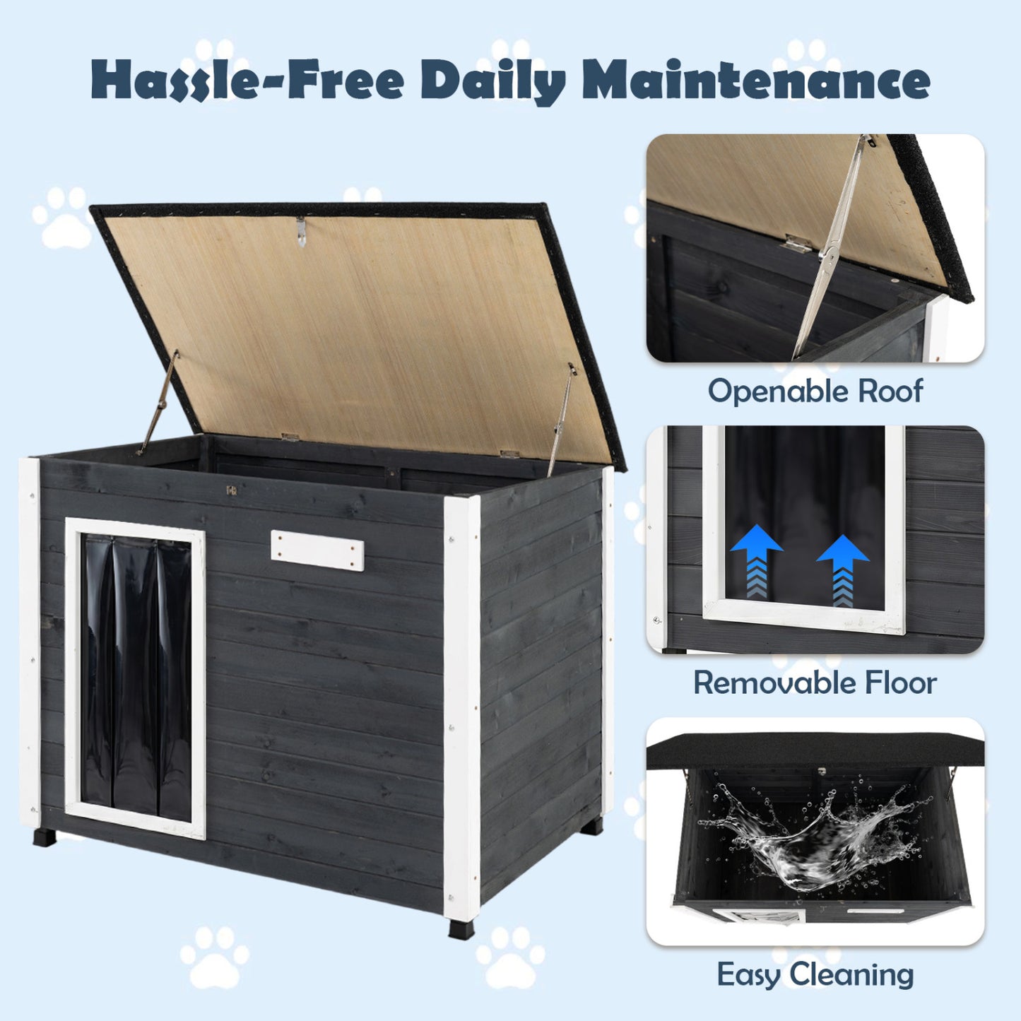 Wooden Dog House Outdoor, Natural Spruce Wood, Removable Floor, Openable Roof, S