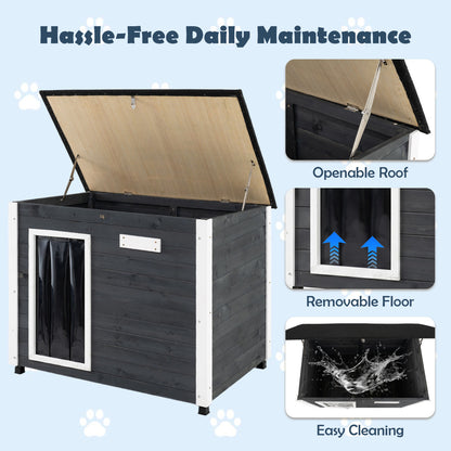Wooden Dog House Outdoor, Natural Spruce Wood, Removable Floor, Openable Roof, S