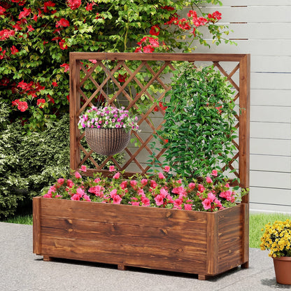 Wooden Elevated Raised Garden Bed, Lattice Trellis, Drainage Holes, Orange Raised Garden Beds at Gallery Canada