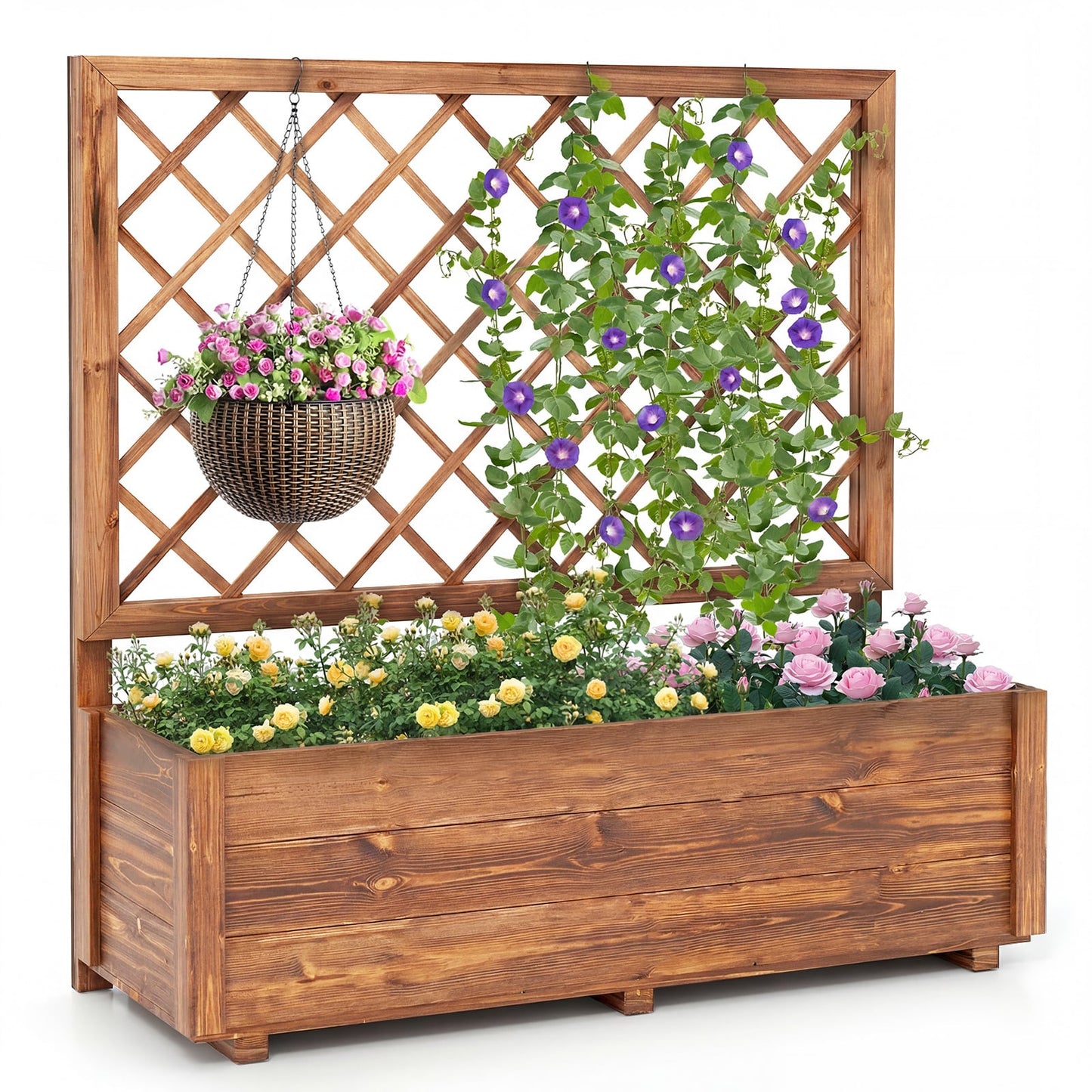 Wooden Elevated Raised Garden Bed, Lattice Trellis, Drainage Holes, Orange Raised Garden Beds at Gallery Canada