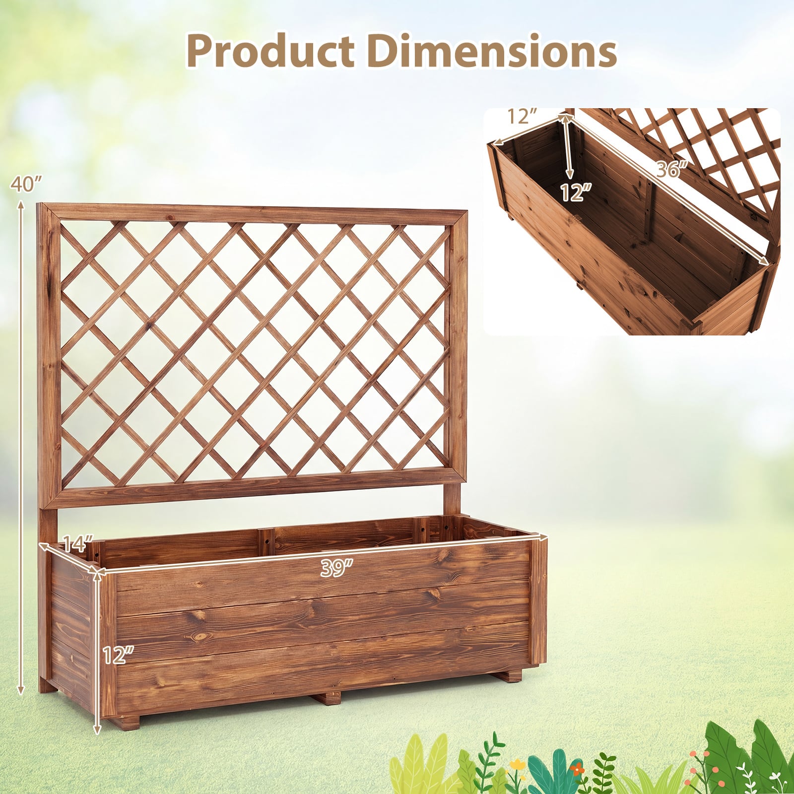 Wooden Elevated Raised Garden Bed, Lattice Trellis, Drainage Holes, Orange Raised Garden Beds at Gallery Canada