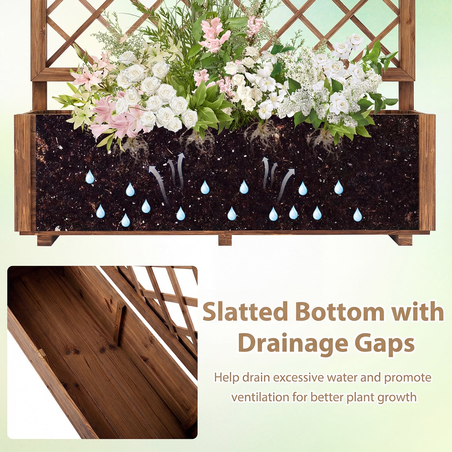 Wooden Elevated Raised Garden Bed, Lattice Trellis, Drainage Holes, Orange Raised Garden Beds at Gallery Canada