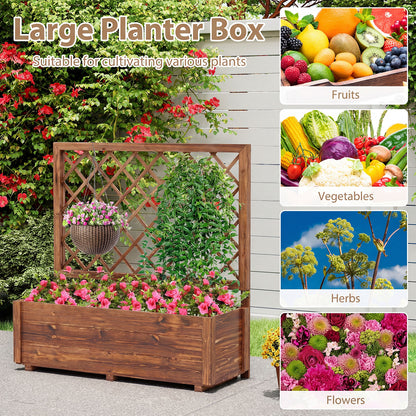 Wooden Elevated Raised Garden Bed, Lattice Trellis, Drainage Holes, Orange Raised Garden Beds at Gallery Canada