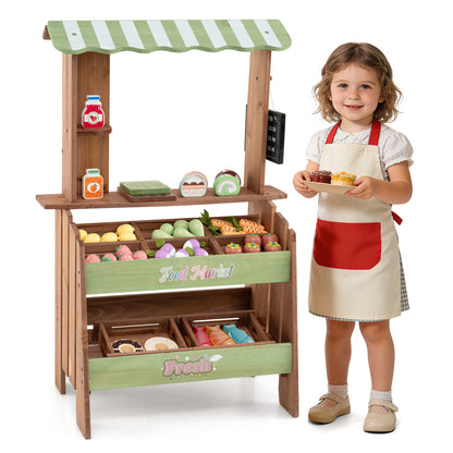 Wooden Grocery Store with Chalkboard and Accessories Montessori Toy for 3+ Kids Play Kitchen Sets Rustic Brown at Gallery Canada
