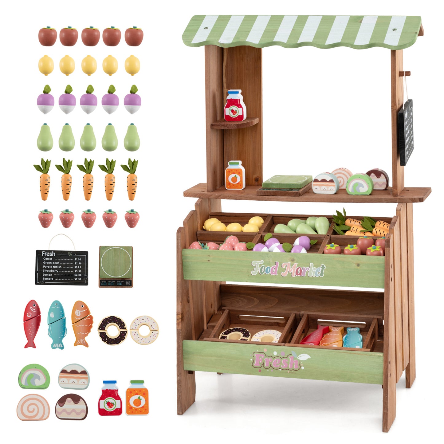 Wooden Grocery Store with Chalkboard and Accessories Montessori Toy for 3+ Kids Play Kitchen Sets at Gallery Canada