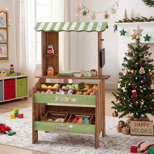 Wooden Grocery Store with Chalkboard and Accessories Montessori Toy for 3+ Kids Play Kitchen Sets Rustic Brown at Gallery Canada