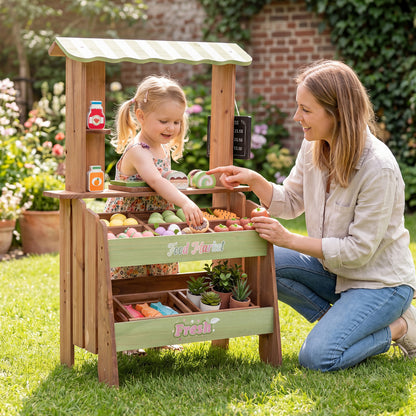 Wooden Grocery Store with Chalkboard and Accessories Montessori Toy for 3+ Kids Play Kitchen Sets at Gallery Canada