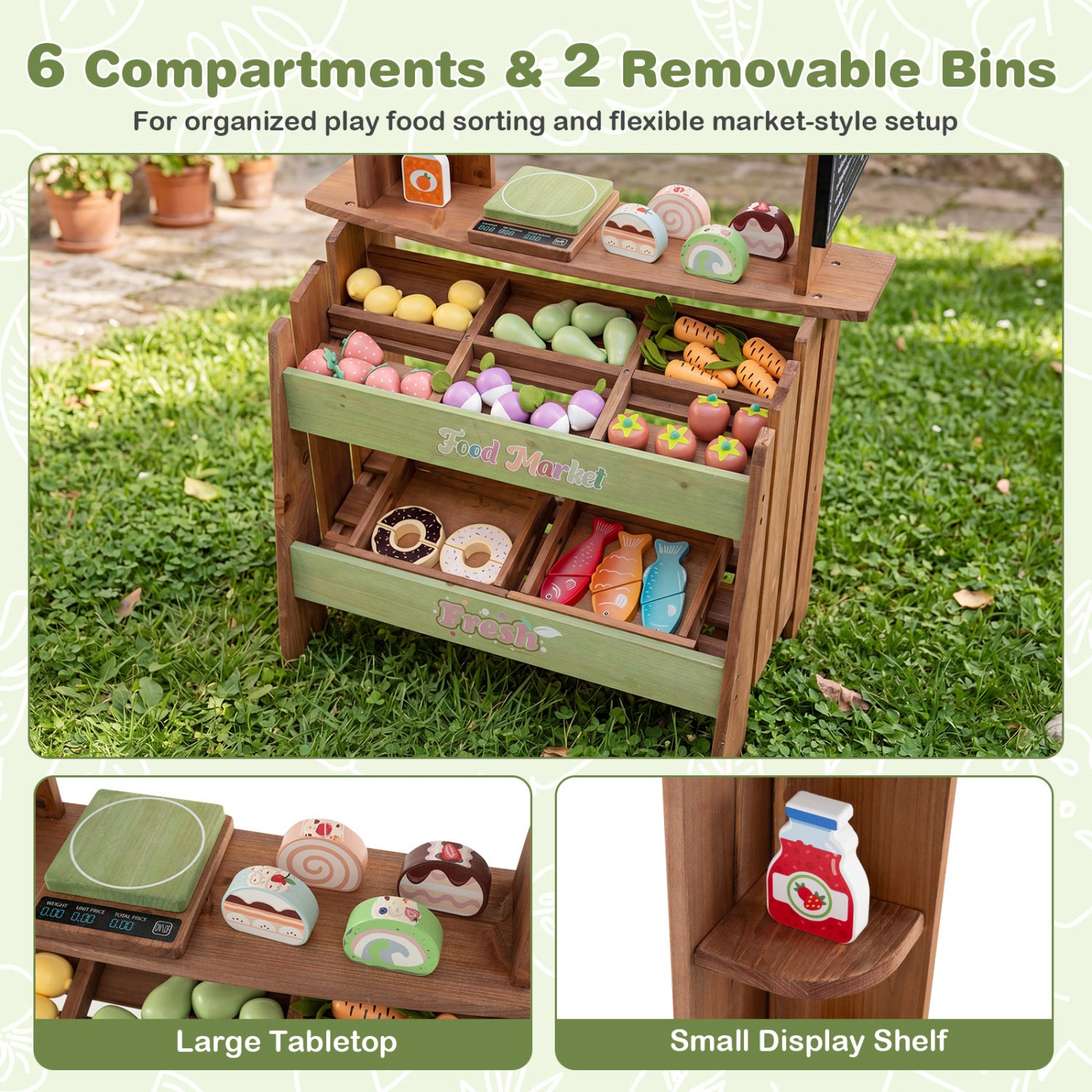 Wooden Grocery Store with Chalkboard and Accessories Montessori Toy for 3+ Kids Play Kitchen Sets at Gallery Canada