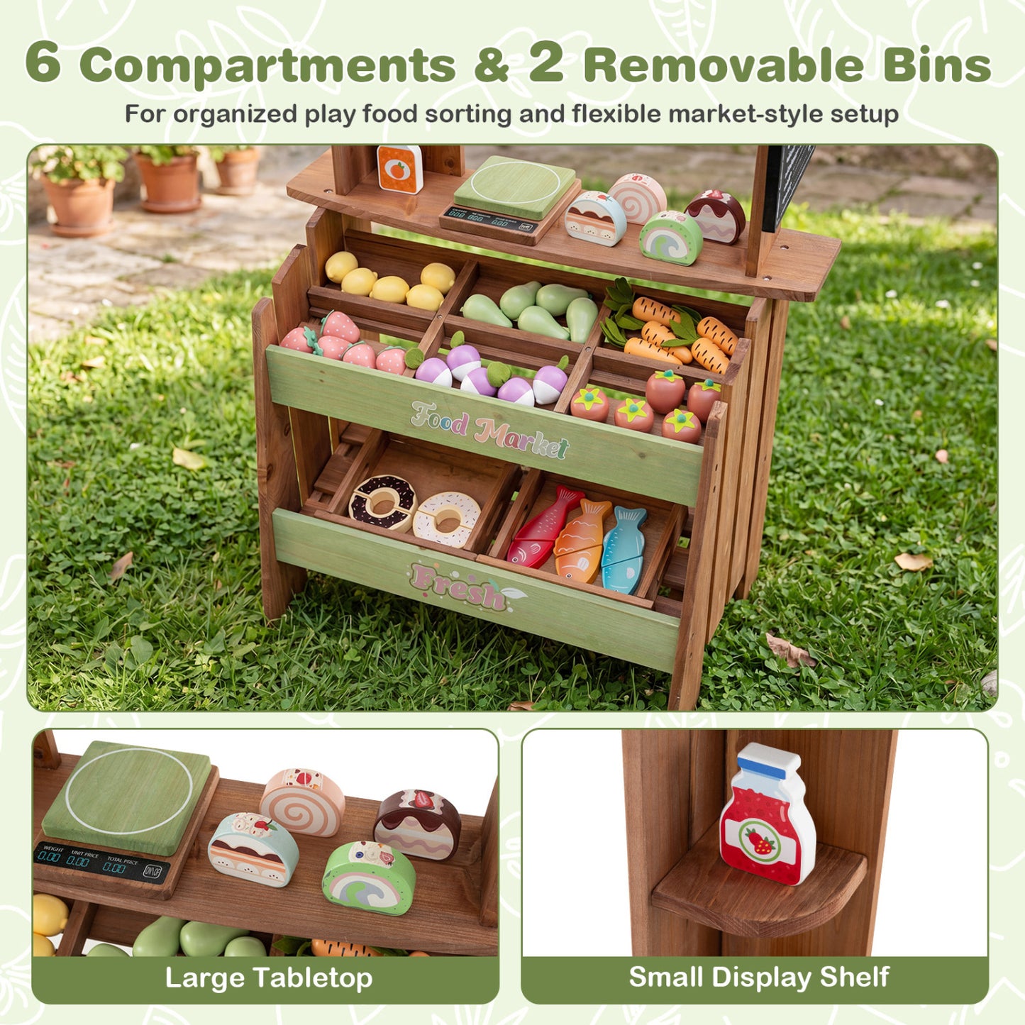 Wooden Grocery Store with Chalkboard and Accessories Montessori Toy for 3+ Kids Play Kitchen Sets at Gallery Canada