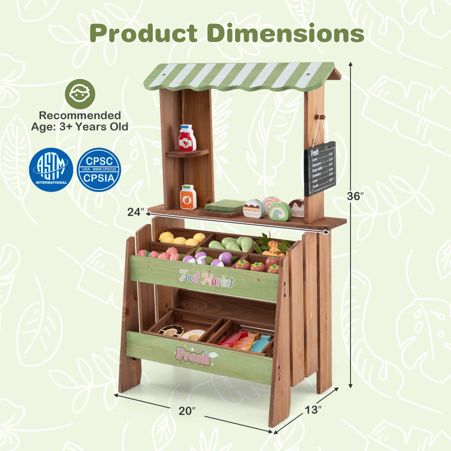 Wooden Grocery Store with Chalkboard and Accessories Montessori Toy for 3+ Kids Play Kitchen Sets at Gallery Canada